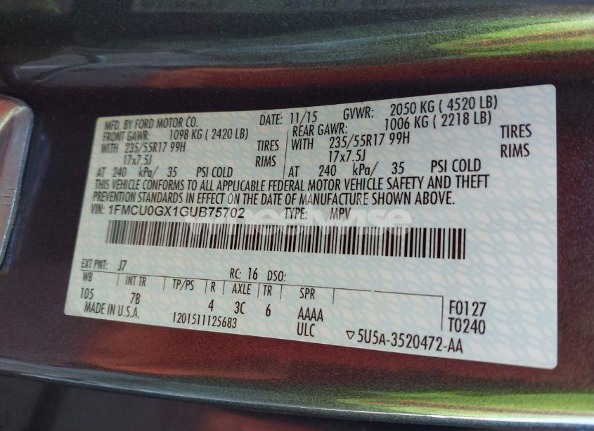 Photo 9 of 2016 Ford Escape SE (VIN 1FMCU0GX1GUB75702)