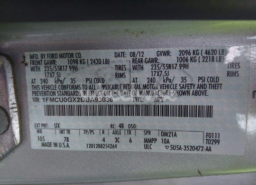 Photo 9 of 2013 Ford Escape SE (VIN 1FMCU0GX2DUA93036)