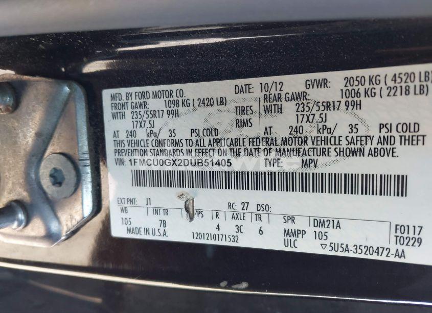 Photo 9 of 2013 Ford Escape SE (VIN 1FMCU0GX2DUB51405)