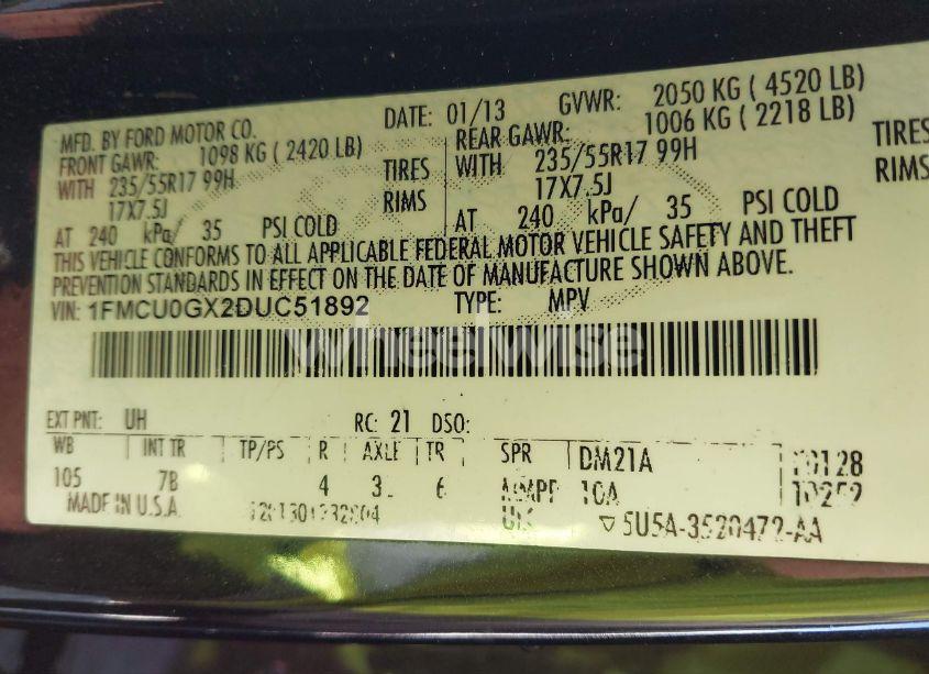 Photo 9 of 2013 Ford Escape SE (VIN 1FMCU0GX2DUC51892)