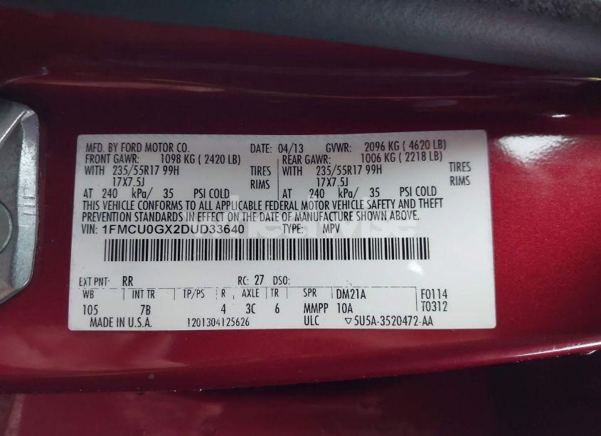 Photo 9 of 2013 Ford Escape SE (VIN 1FMCU0GX2DUD33640)