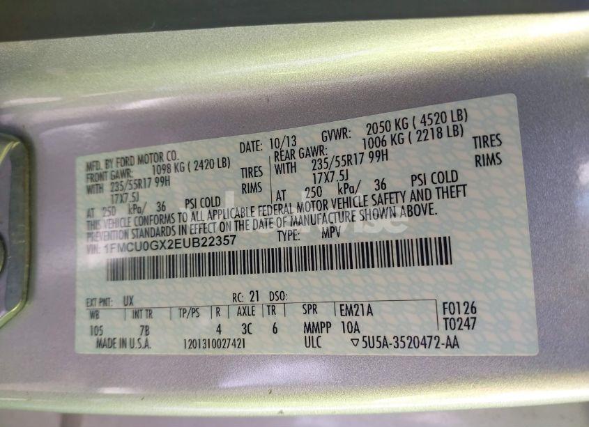 Photo 9 of 2014 Ford Escape SE (VIN 1FMCU0GX2EUB22357)