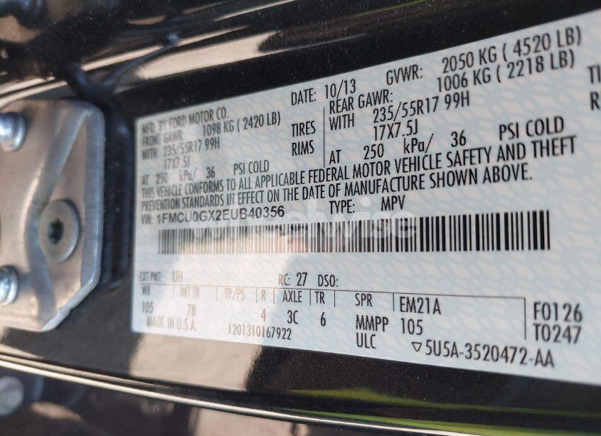 Photo 9 of 2014 Ford Escape SE (VIN 1FMCU0GX2EUB40356)