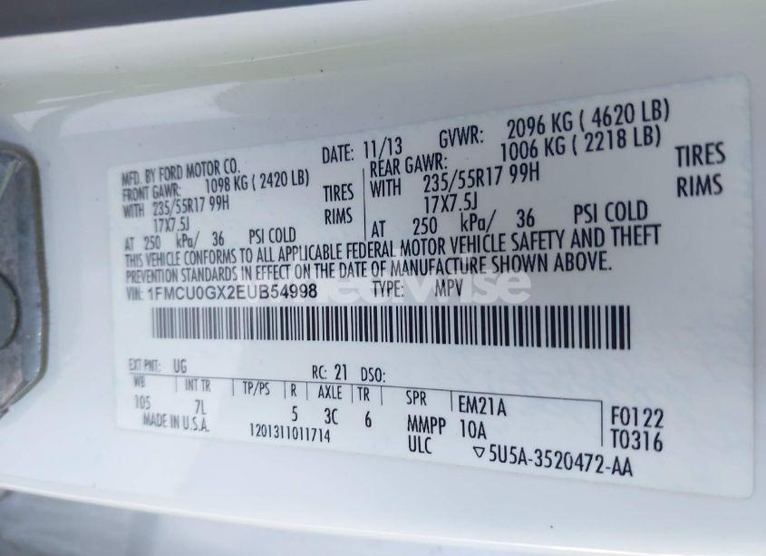 Photo 9 of 2014 Ford Escape SE (VIN 1FMCU0GX2EUB54998)