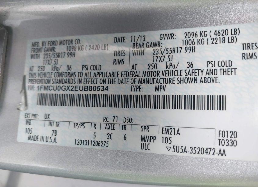 Photo 9 of 2014 Ford Escape SE (VIN 1FMCU0GX2EUB80534)