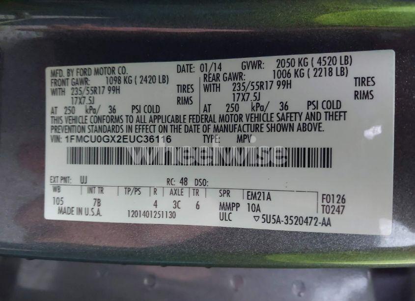 Photo 9 of 2014 Ford Escape SE (VIN 1FMCU0GX2EUC36116)