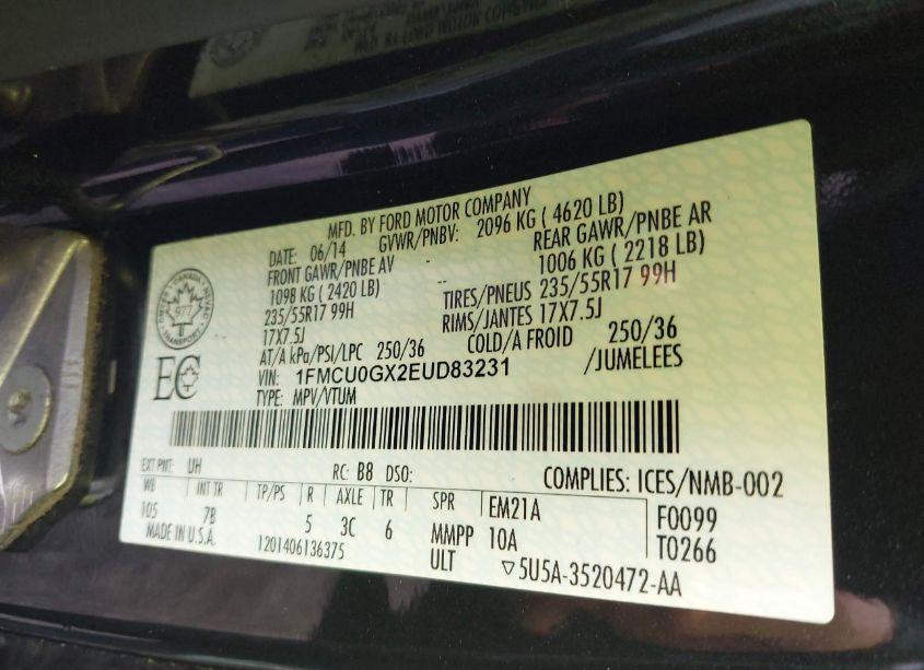 Photo 9 of 2014 Ford Escape SE (VIN 1FMCU0GX2EUD83231)