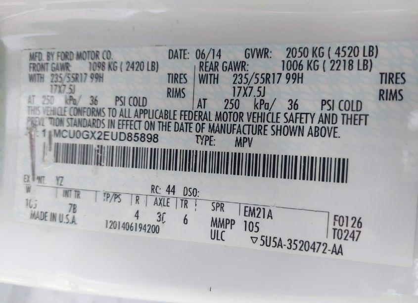 Photo 9 of 2014 Ford Escape SE (VIN 1FMCU0GX2EUD85898)