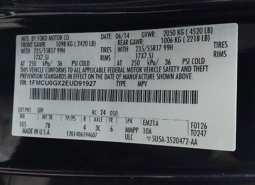 Photo 9 of 2014 Ford Escape SE (VIN 1FMCU0GX2EUD91927)