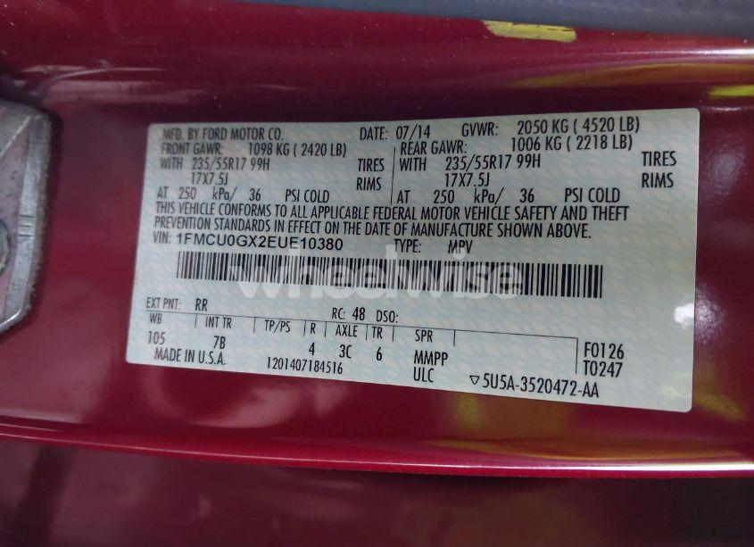 Photo 9 of 2014 Ford Escape SE (VIN 1FMCU0GX2EUE10380)