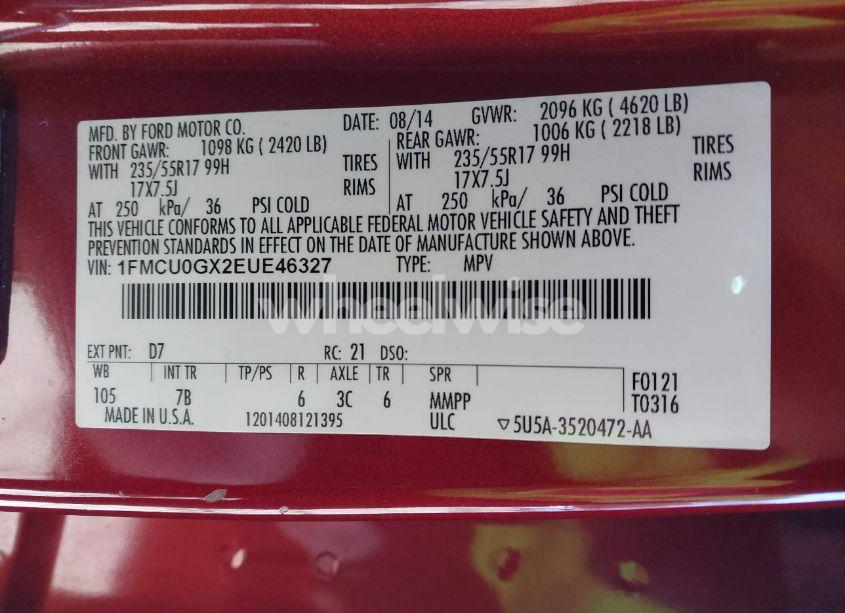 Photo 9 of 2014 Ford Escape SE (VIN 1FMCU0GX2EUE46327)