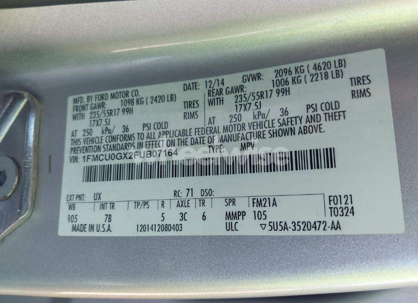 Photo 9 of 2015 Ford Escape SE (VIN 1FMCU0GX2FUB07164)