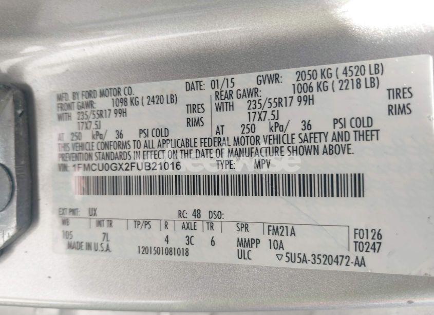 Photo 9 of 2015 Ford Escape SE (VIN 1FMCU0GX2FUB21016)