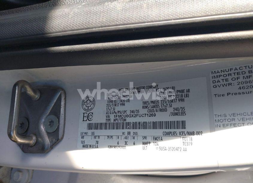 Photo 9 of 2015 Ford Escape SE (VIN 1FMCU0GX2FUC71269)