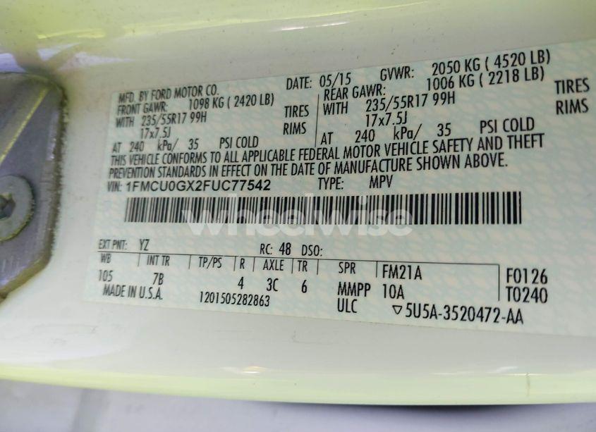 Photo 9 of 2015 Ford Escape SE (VIN 1FMCU0GX2FUC77542)