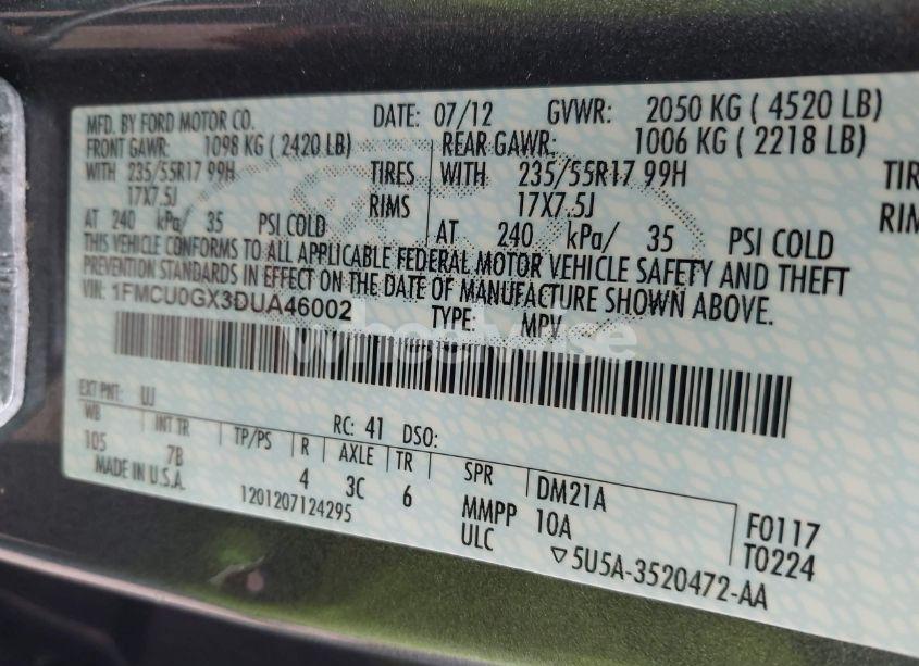 Photo 9 of 2013 Ford Escape SE (VIN 1FMCU0GX3DUA46002)