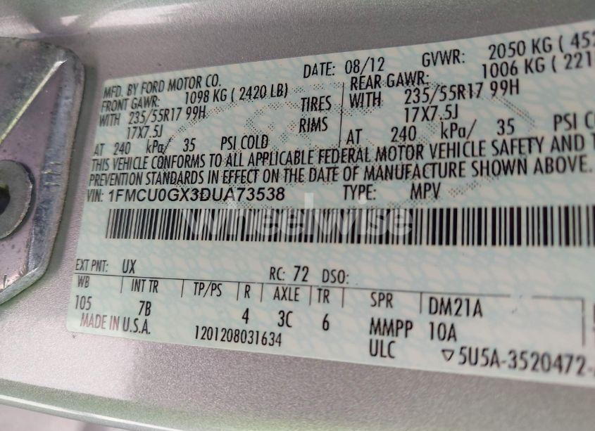 Photo 9 of 2013 Ford Escape SE (VIN 1FMCU0GX3DUA73538)