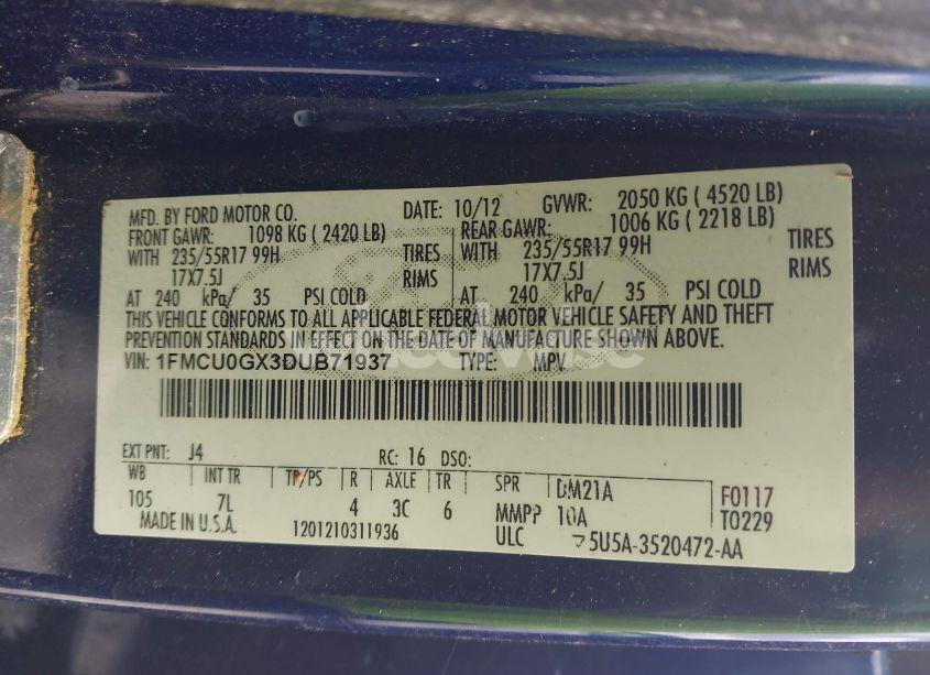 Photo 9 of 2013 Ford Escape SE (VIN 1FMCU0GX3DUB71937)