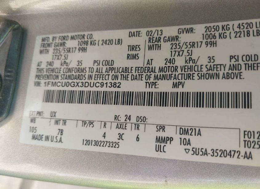 Photo 9 of 2013 Ford Escape SE (VIN 1FMCU0GX3DUC91382)