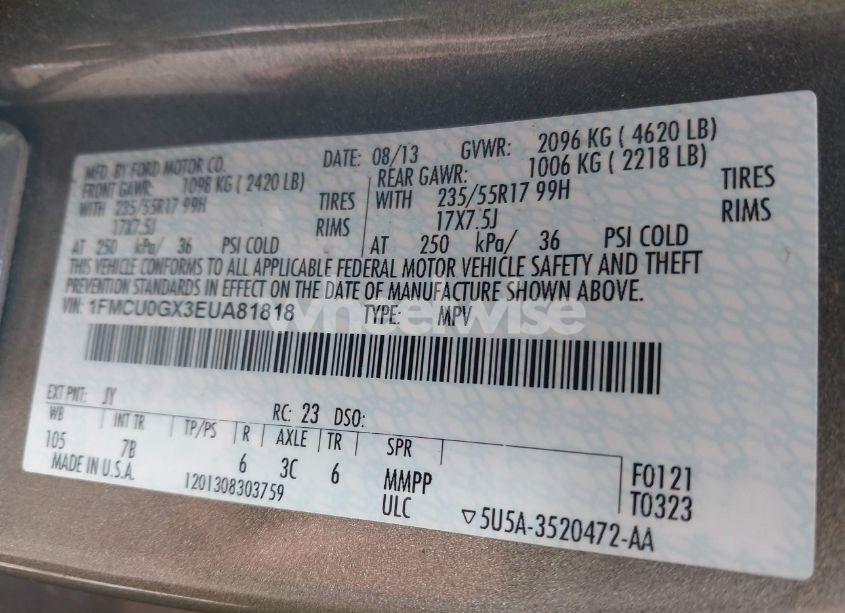 Photo 9 of 2014 Ford Escape SE (VIN 1FMCU0GX3EUA81818)