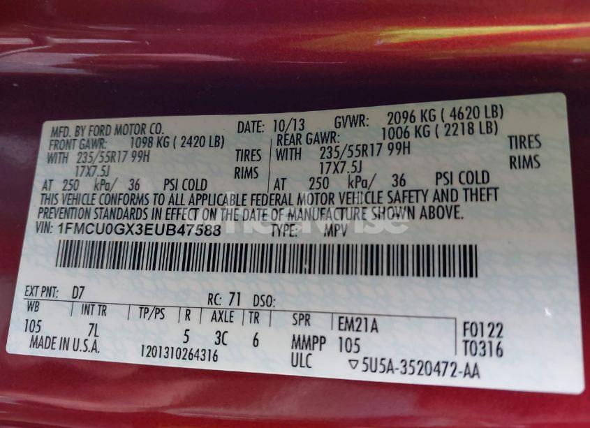 Photo 9 of 2014 Ford Escape SE (VIN 1FMCU0GX3EUB47588)