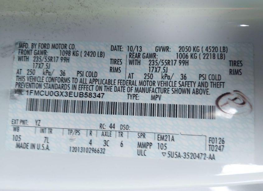 Photo 9 of 2014 Ford Escape SE (VIN 1FMCU0GX3EUB58347)