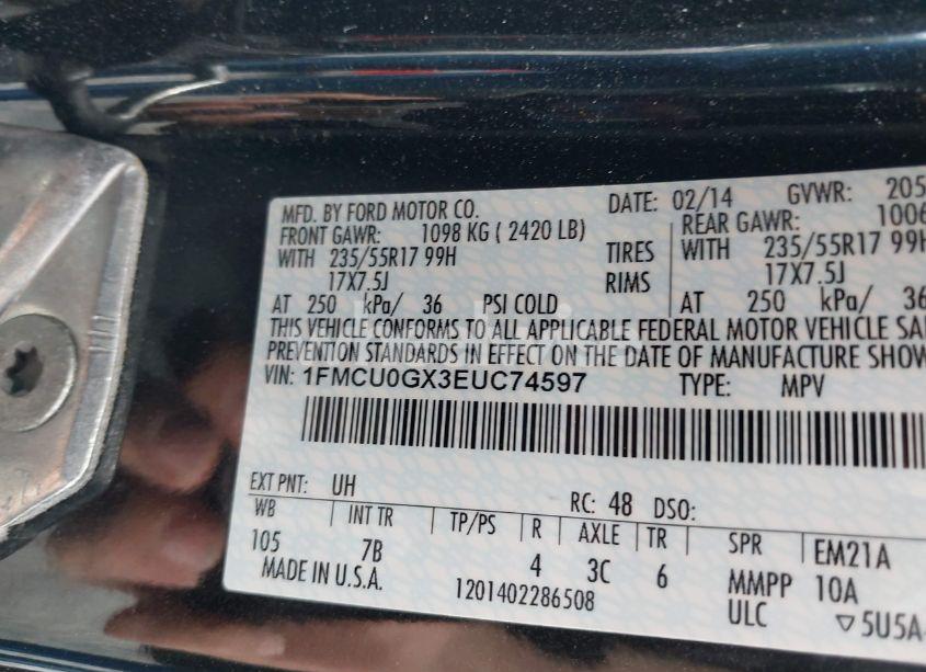 Photo 9 of 2014 Ford Escape SE (VIN 1FMCU0GX3EUC74597)