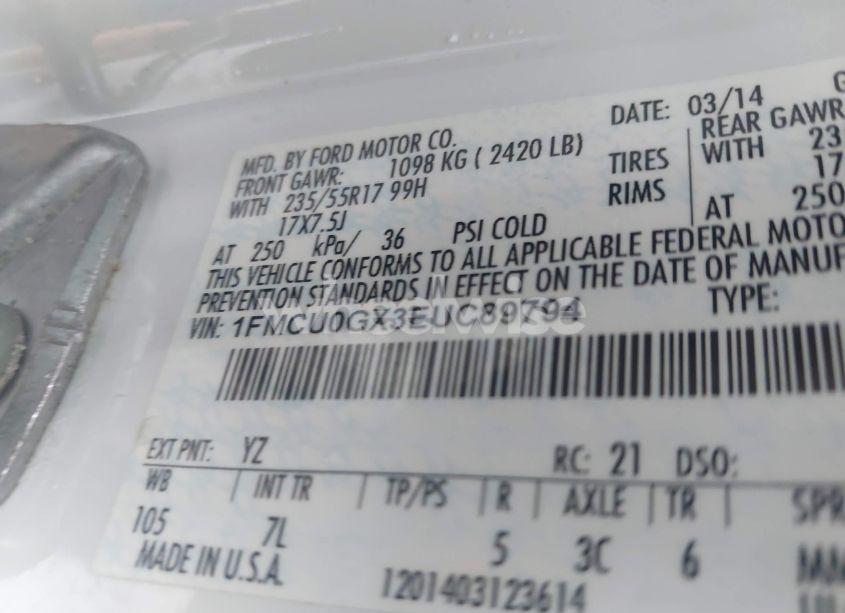 Photo 9 of 2014 Ford Escape SE (VIN 1FMCU0GX3EUC89794)