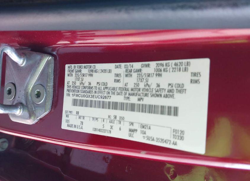 Photo 9 of 2014 Ford Escape SE (VIN 1FMCU0GX3EUC92677)