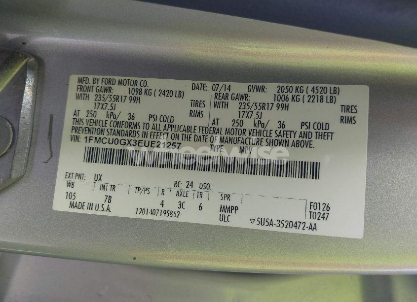 Photo 9 of 2014 Ford Escape SE (VIN 1FMCU0GX3EUE21257)