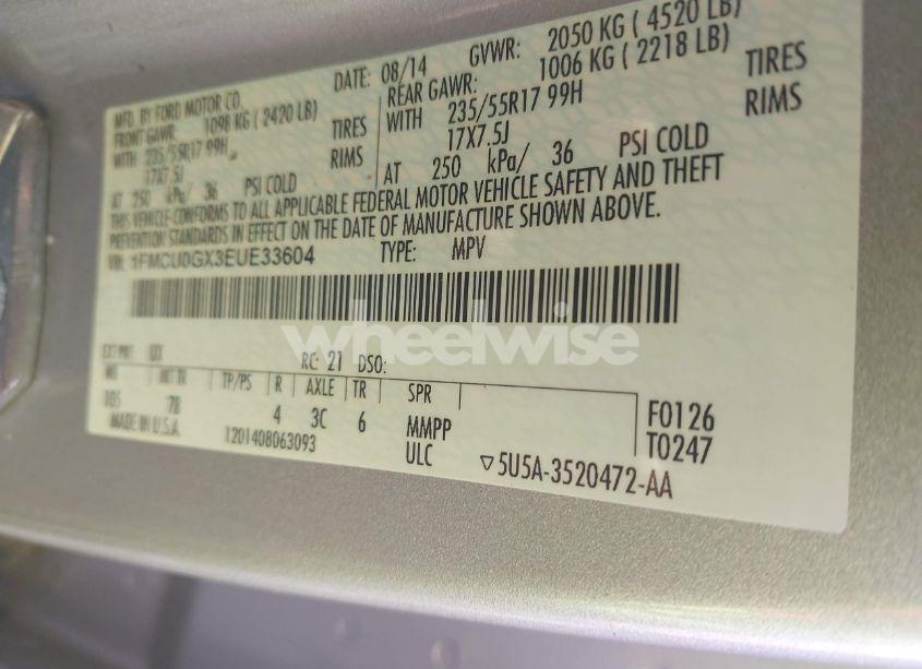 Photo 9 of 2014 Ford Escape SE (VIN 1FMCU0GX3EUE33604)