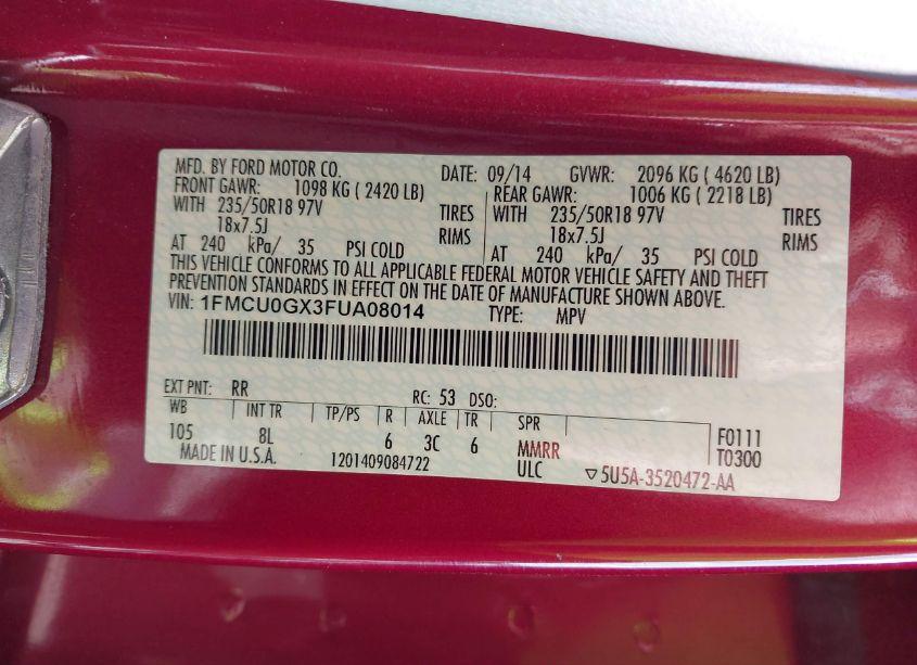 Photo 9 of 2015 Ford Escape SE (VIN 1FMCU0GX3FUA08014)