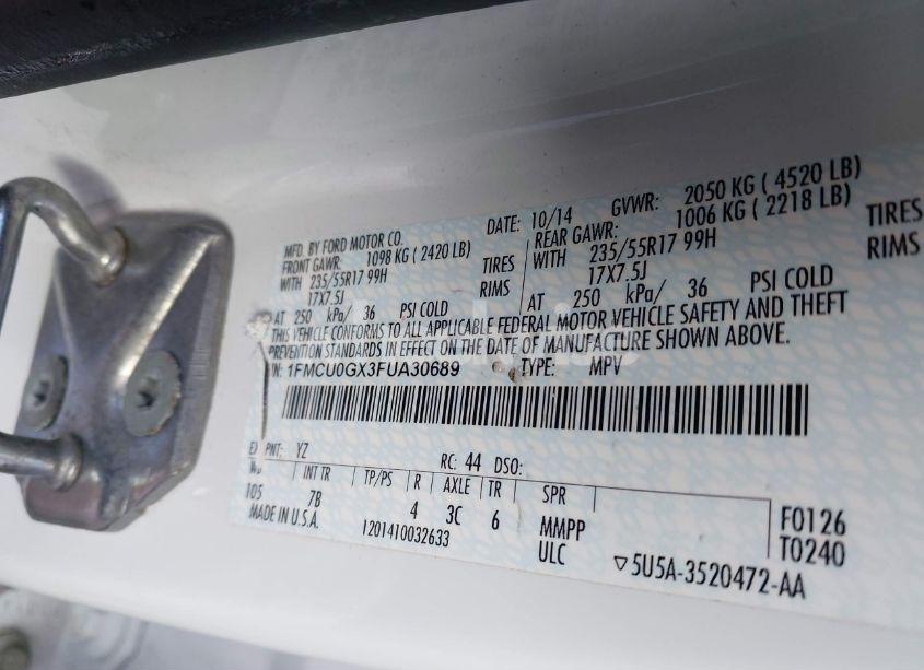 Photo 9 of 2015 Ford Escape SE (VIN 1FMCU0GX3FUA30689)