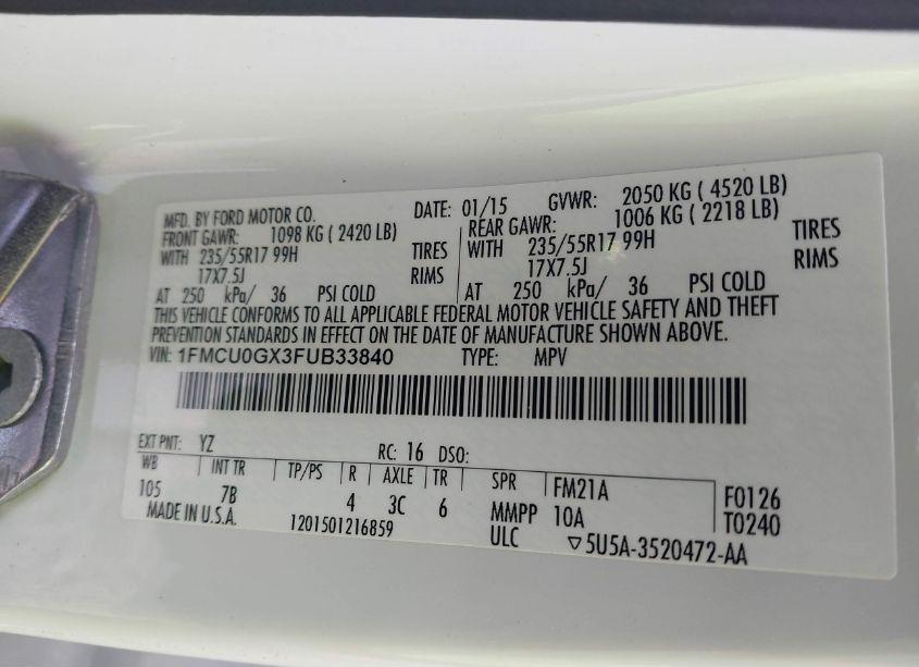 Photo 9 of 2015 Ford Escape SE (VIN 1FMCU0GX3FUB33840)