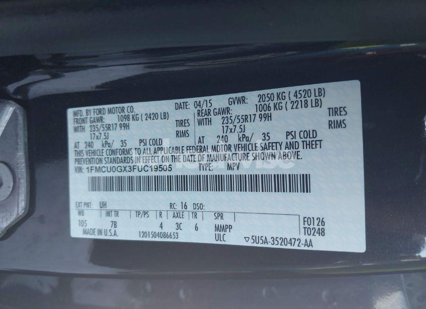 Photo 9 of 2015 Ford Escape SE (VIN 1FMCU0GX3FUC19505)