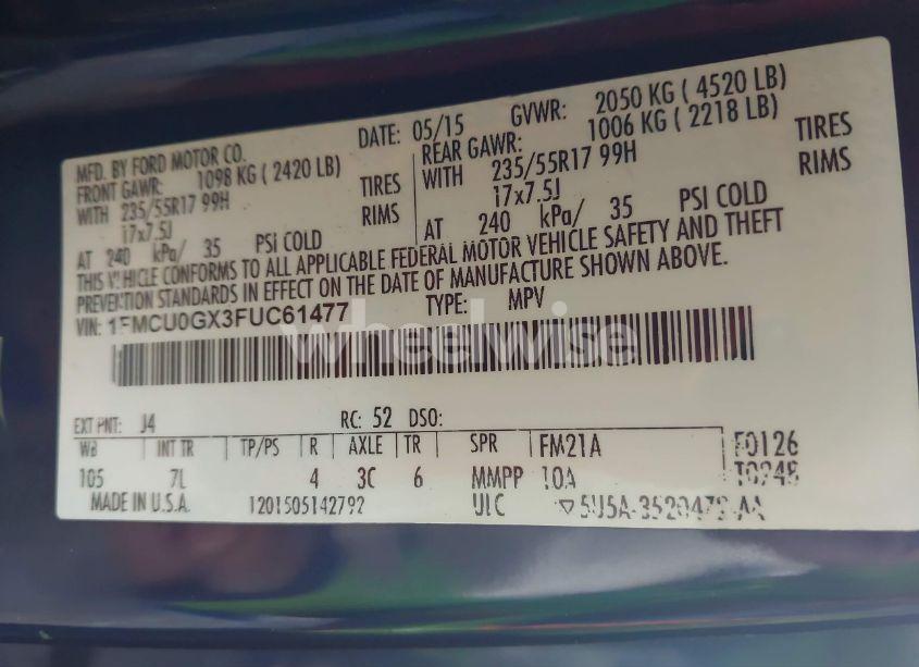 Photo 9 of 2015 Ford Escape SE (VIN 1FMCU0GX3FUC61477)