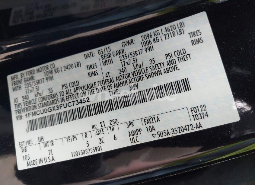 Photo 9 of 2015 Ford Escape SE (VIN 1FMCU0GX3FUC73452)