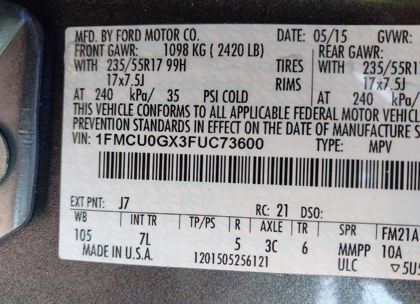 Photo 9 of 2015 Ford Escape SE (VIN 1FMCU0GX3FUC73600)