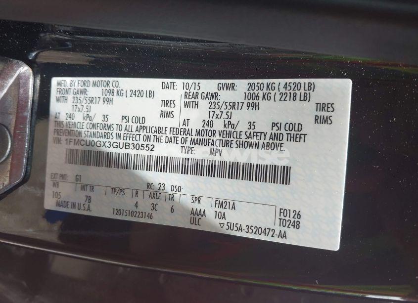 Photo 9 of 2016 Ford Escape SE (VIN 1FMCU0GX3GUB30552)