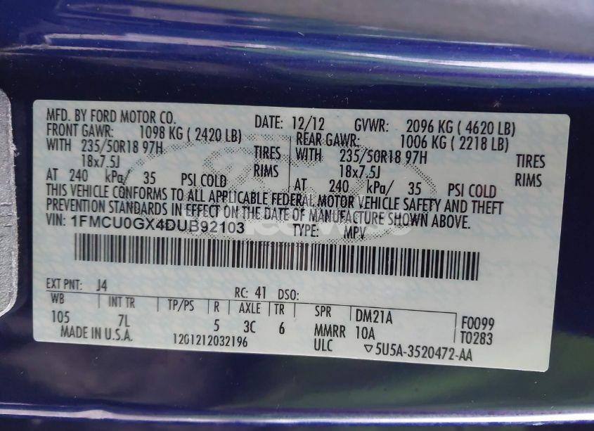 Photo 9 of 2013 Ford Escape SE (VIN 1FMCU0GX4DUB92103)