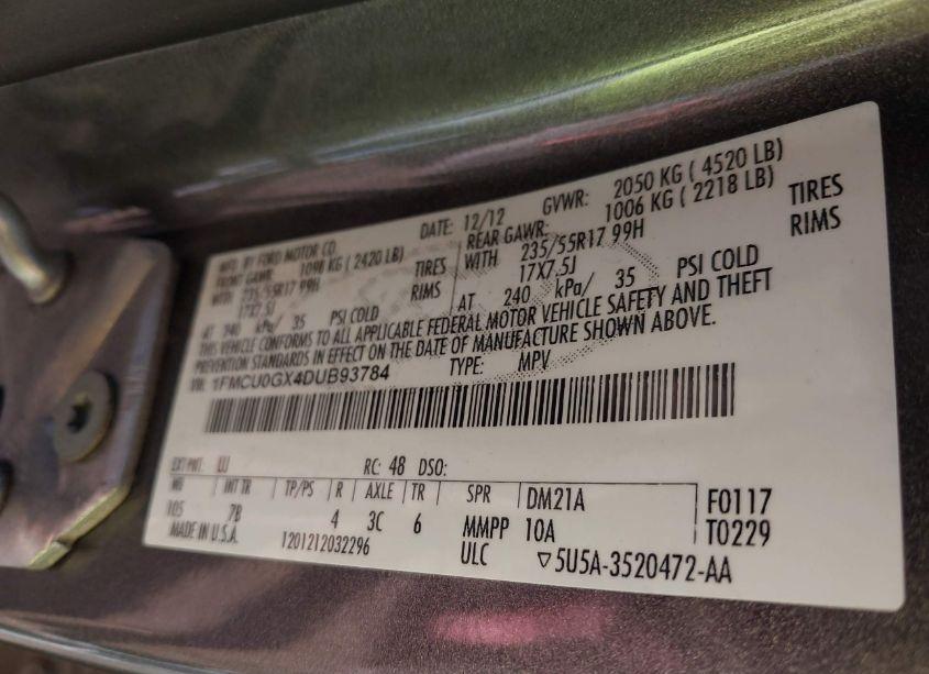 Photo 9 of 2013 Ford Escape SE (VIN 1FMCU0GX4DUB93784)