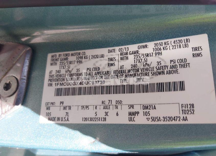 Photo 9 of 2013 Ford Escape SE (VIN 1FMCU0GX4DUC93738)