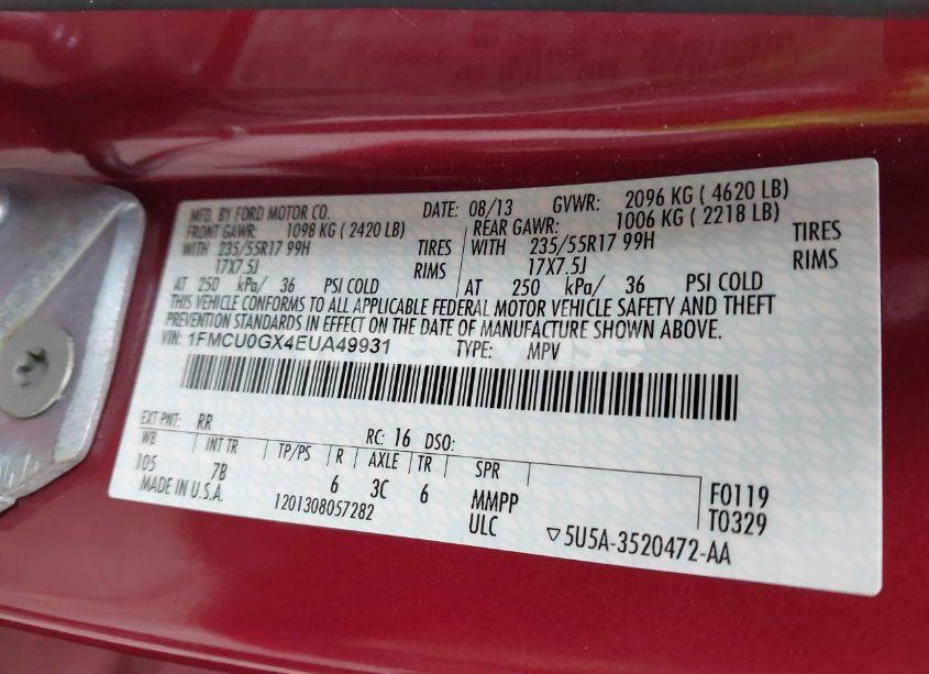 Photo 9 of 2014 Ford Escape SE (VIN 1FMCU0GX4EUA49931)