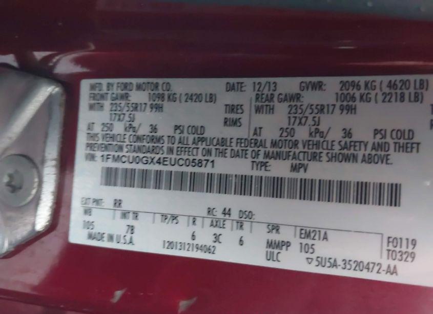 Photo 9 of 2014 Ford Escape SE (VIN 1FMCU0GX4EUC05871)