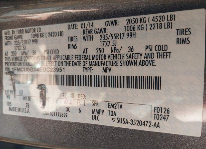 Photo 9 of 2014 Ford Escape SE (VIN 1FMCU0GX4EUC23951)