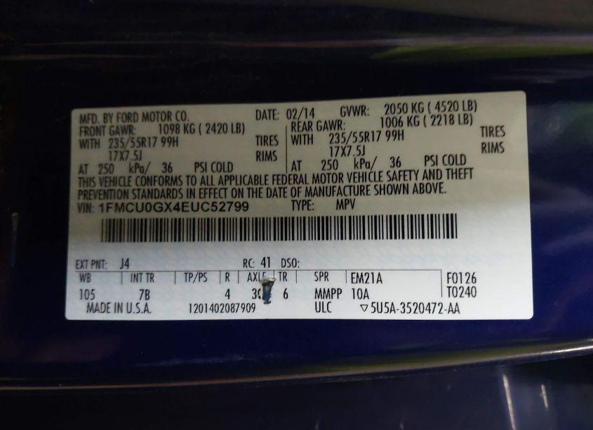 Photo 9 of 2014 Ford Escape SE (VIN 1FMCU0GX4EUC52799)