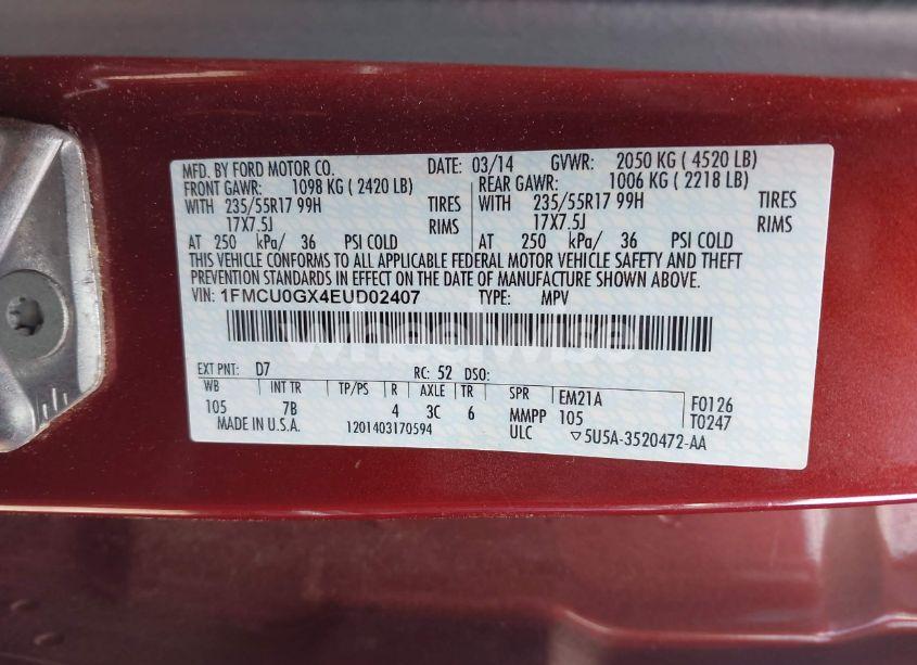 Photo 9 of 2014 Ford Escape SE (VIN 1FMCU0GX4EUD02407)