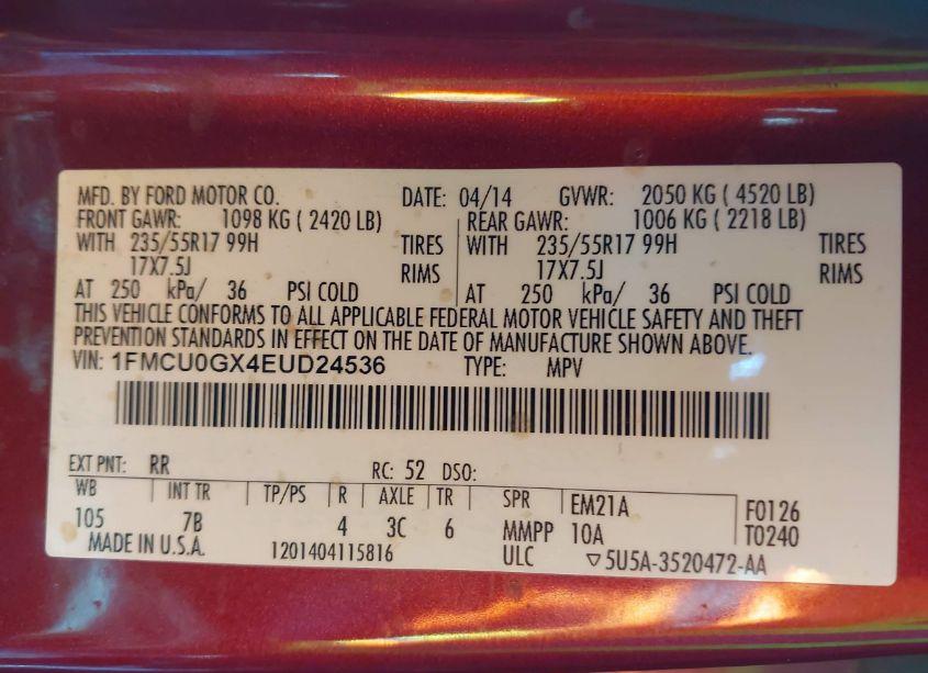 Photo 9 of 2014 Ford Escape SE (VIN 1FMCU0GX4EUD24536)