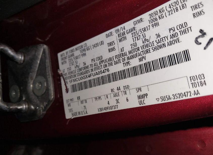 Photo 9 of 2015 Ford Escape SE (VIN 1FMCU0GX4FUA05476)