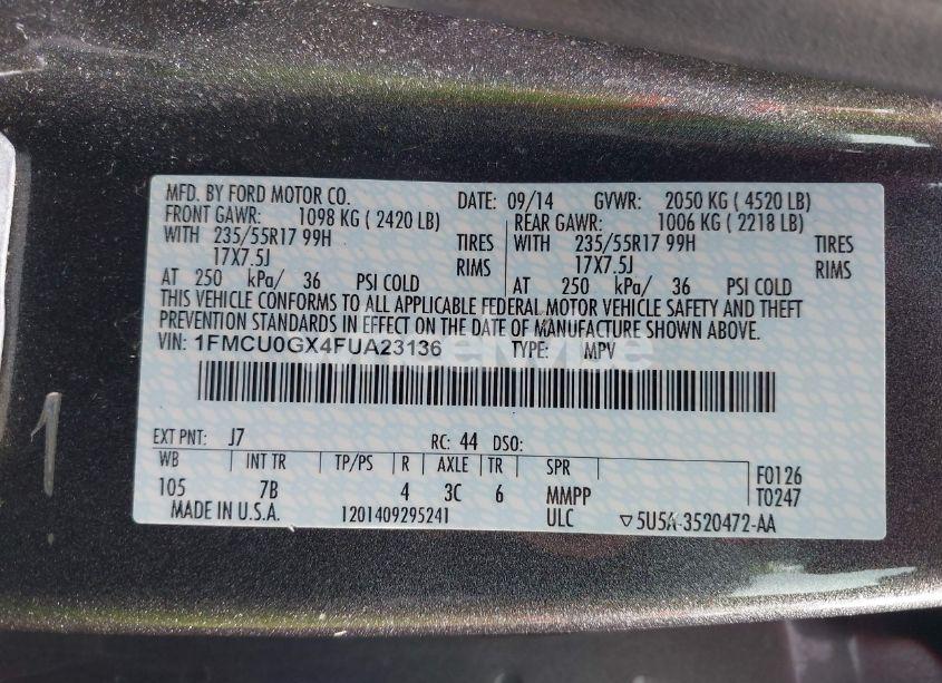 Photo 9 of 2015 Ford Escape SE (VIN 1FMCU0GX4FUA23136)